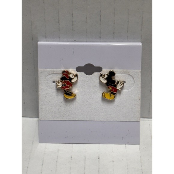 Disney Mickey and‎ Minnie Mouse Enamel Post Stud Pieced Earrings Gold Tone - Picture 2 of 12